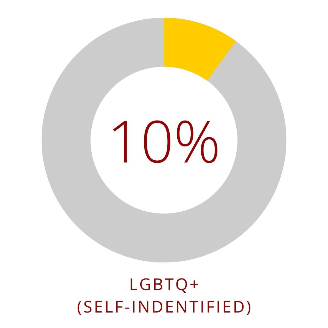 10% LGBTQ+ (self-identified)